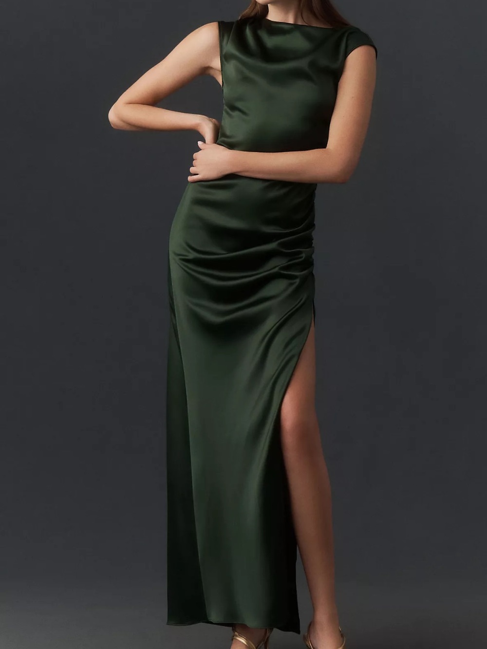 Anthropologie BHLDN Francesca High-Neck Stretch Satin Maxi Dress